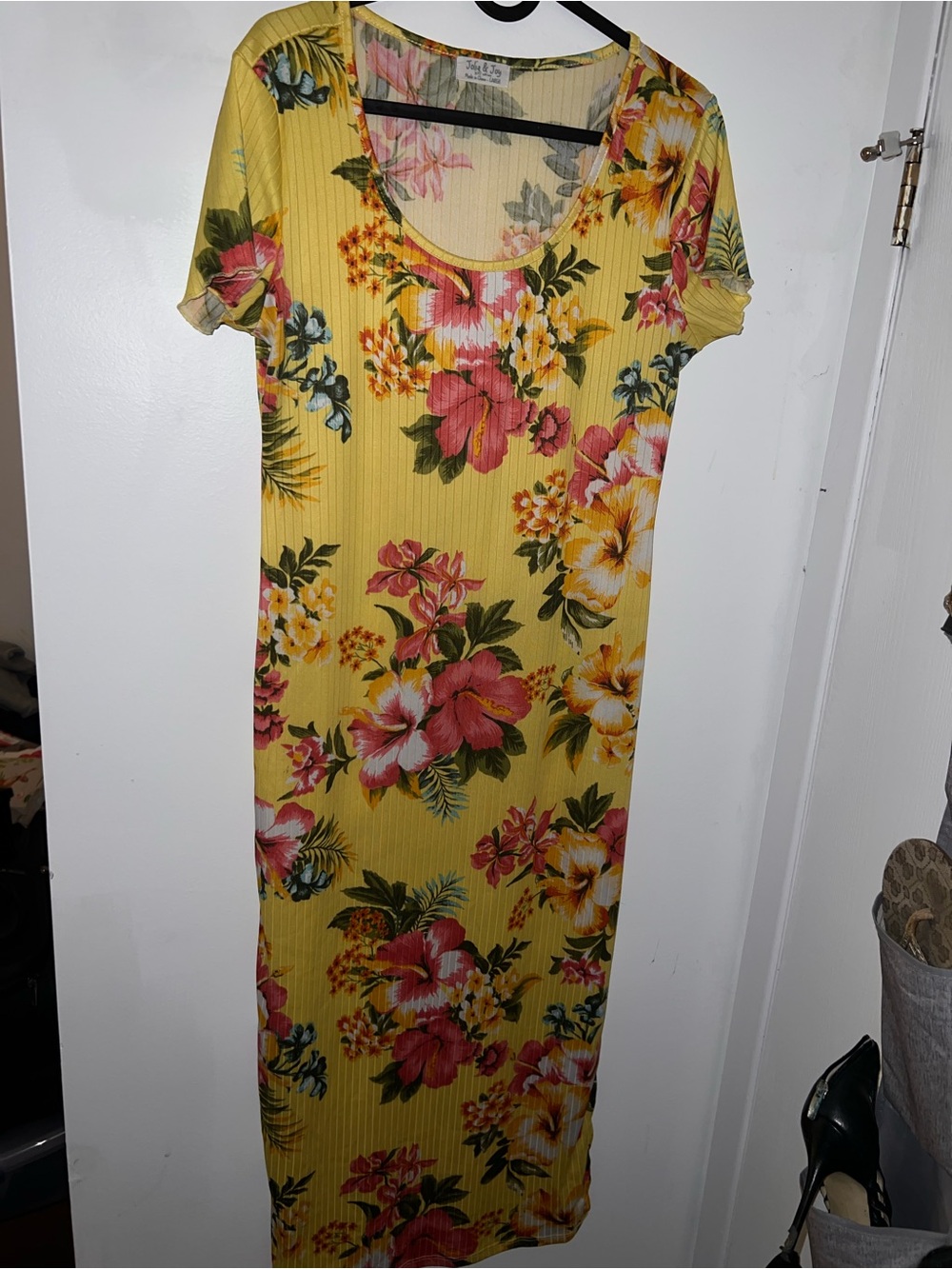 Yellow Floral Scoop Neck Women's Dress
